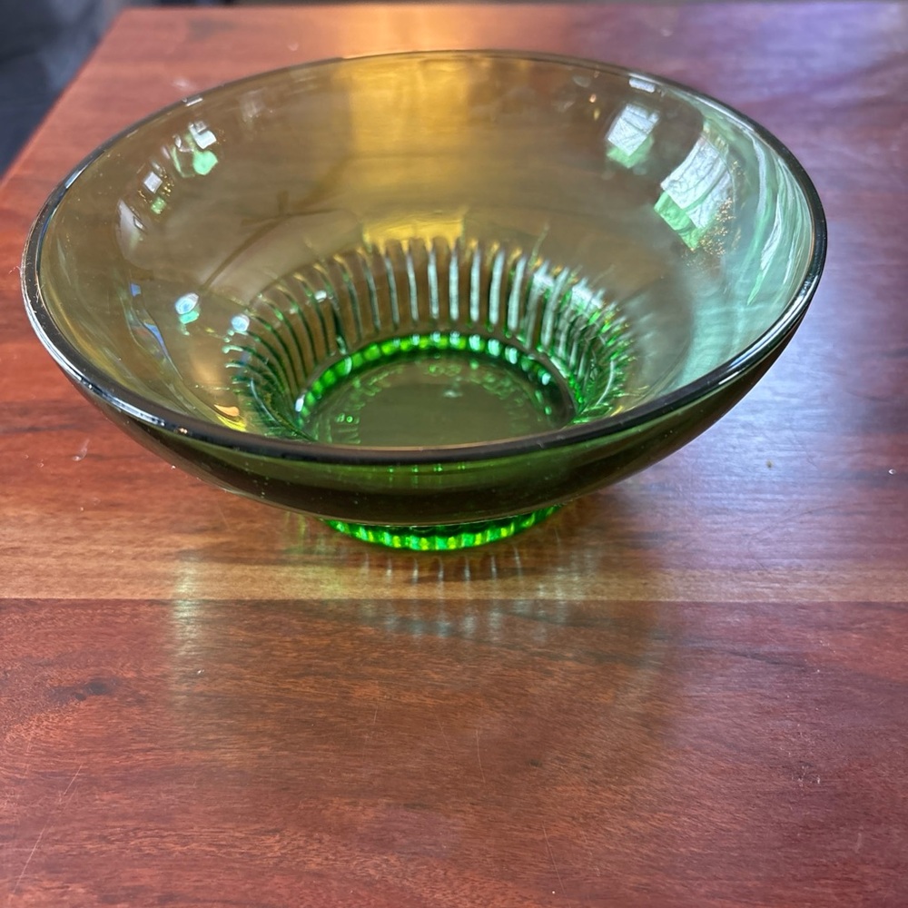 Vintage A L Randall Co. 1960’s Green Candy Bowl with Ribbed Collar Base
